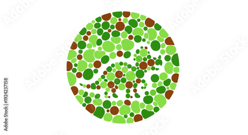 Color vision test chart with green and red dots forming a number.