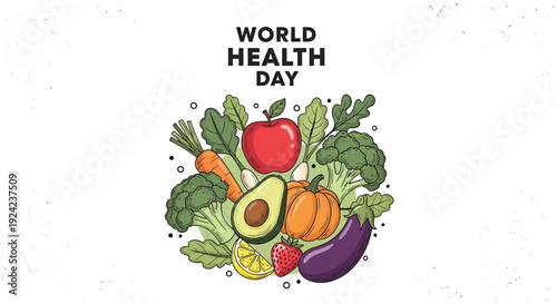 World Health Day icon with fruit and vegetables