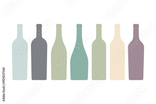 Colorful wine bottles in row