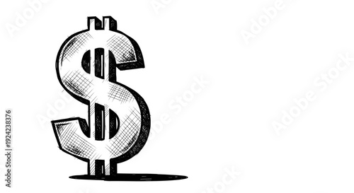 Hand drawn dollar sign with hatch shading and drop shadow artistic financial currency symbol illustration