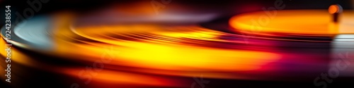Panel kuchenny z motywem vinyl record - abstract motion blur light streaks creating dynamic energy. Capturing dynamic light streaks with motion blur in warm and cool colors - vinyl record disc