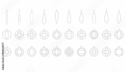 Collection of Christmas ornaments in various line art styles.