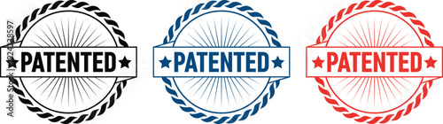 Patented Ribbon Badge Stamp Set, Vintage Patent Certification Seal Emblem Vector Collection