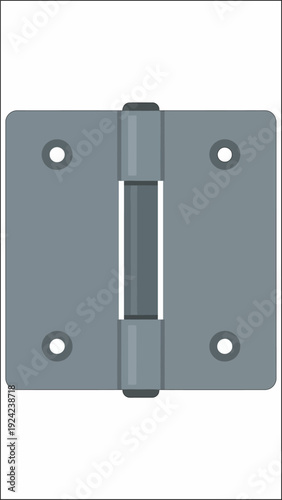 A flat, top-down illustration of a gray metal door hinge with four screw holes.