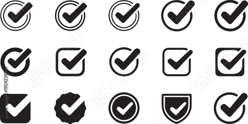 Checkmark Icon Set – Approved Tick, Verified Checkbox and Validation Symbols Vector Collection