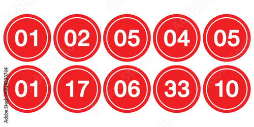 Set of numbers, round 1 to 10 number icons in circles, vector illustrations for learning, counting, education, match exercises, and professional digital or print design use.