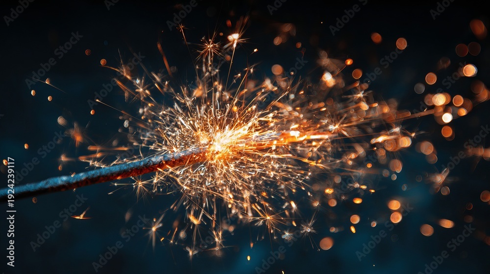 Obraz premium Sparkler burns brightly, sending out dazzling sparks against a dark backdrop.