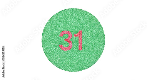 Green circle with the number thirty-one in pink font.