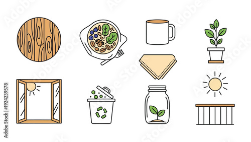 Essential Elements of Daily Life: A visually harmonious collection of everyday objects, including organic materials and minimalist designs.