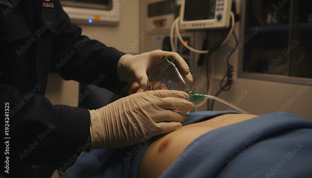 Obraz premium Paramedic providing emergency oxygen aid to patient
