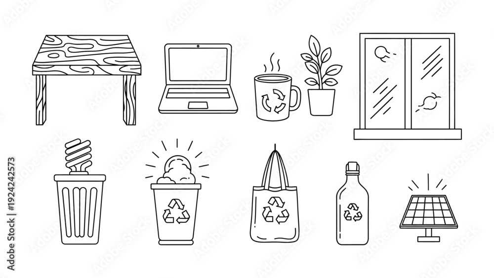 Foto Eco-Friendly Workplace Elements: An array of office essentials, each designed with a commitment to sustainable practices and environmental responsibility, harmonizing both work and nature