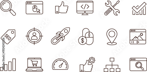 Digital marketing and business icons set for web design and branding
