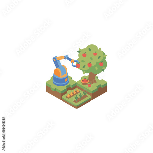 Robotic Fruit Harvester Isometric Icon