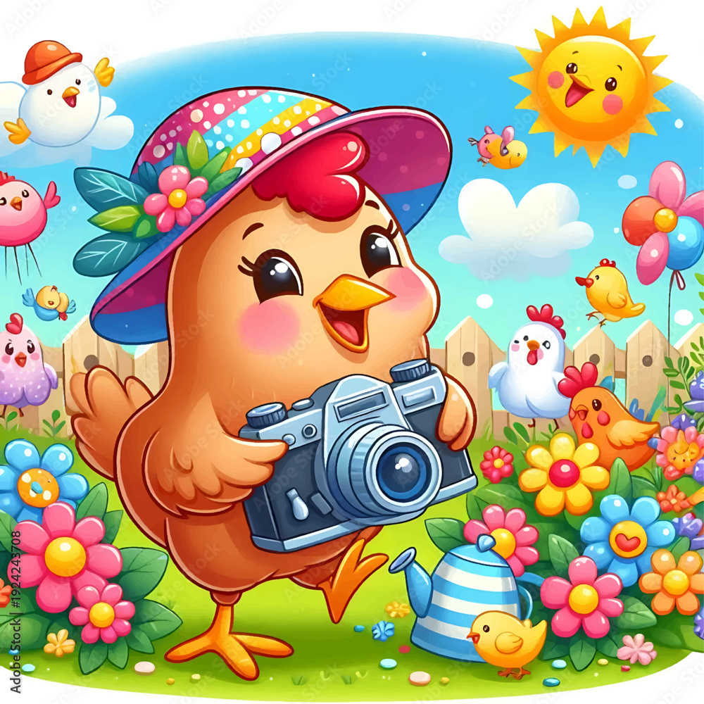 Fototapeta premium little chicken with easter eggs
