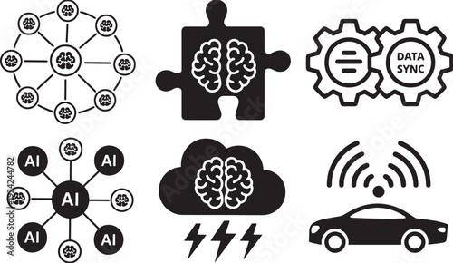Set of 6 artificial intelligence icons vector
