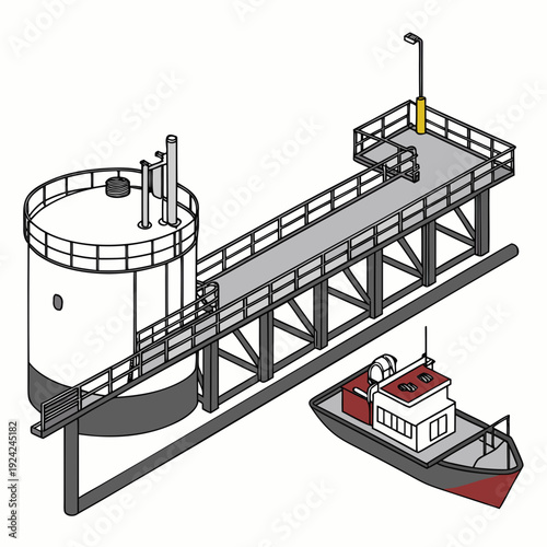 A dock with a tank and a boat
