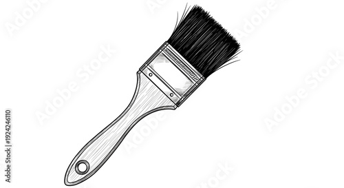 Paint brush vector illustration with detailed bristles and wooden handle for art renovation and decoration