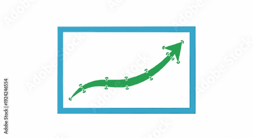 Abstract Green Arrow Graph Showing Upward Trend within a Turquoise Bordered Box on a White Background, Symbolizing Growth and Positive Progress