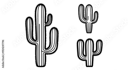 Saguaro cactus collection with prickly desert plants in various sizes for southwestern themed design layout
