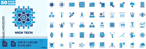 High Tech Solid Color Editable Icons set