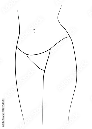 Bikini panties swimsuit woman black and white drawing