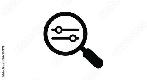 Magnifying glass examining sliders a graphic design silhouette