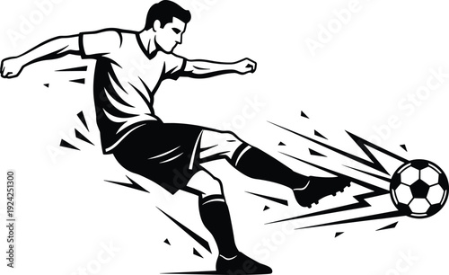 Dynamic Football Kick Illustration: Silhouette of a Soccer Player Striking the Ball with High Energy and Motion Effects for Sports and Fitness Concept