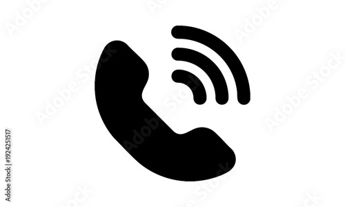Phone Call Icon with Signal Waves Black Solid Vector Isolated on White Background