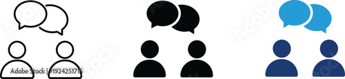 Two people with speech bubbles icon showing communication and professional dialogue. Business interaction illustration for customer support, team collaboration, networking, consultation services