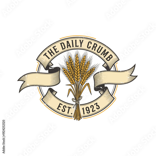 Daily Crumb Vintage Bakery Emblem with Wheat and Established 1923