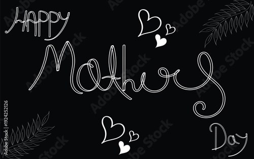 Happy Mothers Day hand lettering greeting design,
Mothers Day typography with hearts black background,
Elegant Mothers Day calligraphy quote vector