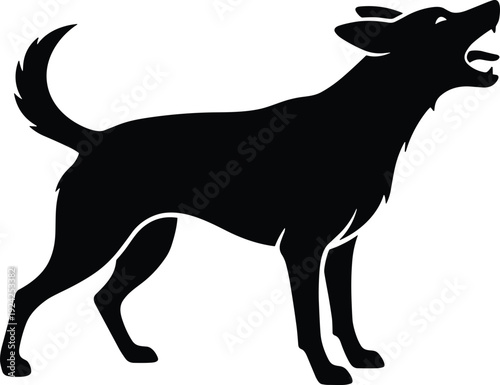Howling Dog Silhouette: Professional Black and White Vector Illustration of a Vocalizing Dog or Wolf for Animal Communication, Security, and Pet Behavior Concept