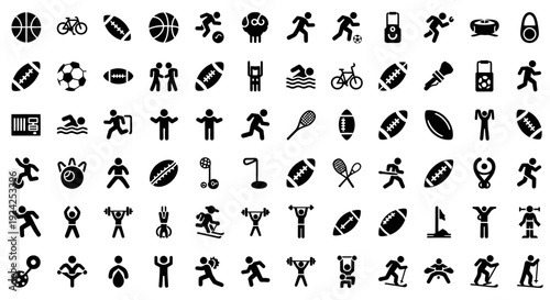 Comprehensive Collection of Diverse Sports Activity Silhouette Icons on an Isolated White Background