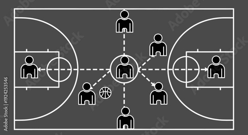 Basketball Court Defensive Strategy Diagram Showing Zone Defense Player Positioning on Dark Grey Background