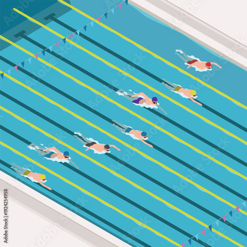 Swimmers compete in a swimming competition illustration