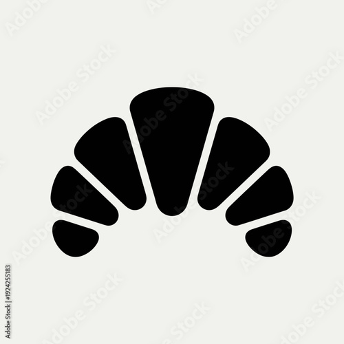 Black and white croissant icon with stylized flaky layers design isolated on white background, Vector, illustration