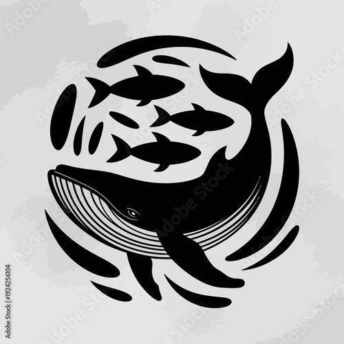 Elegant black and white abstract design resembling a stylized rose and swirling petals isolated on white background, Vector, illustration