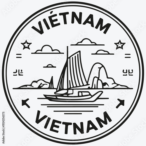 Vietnam travel logo sketch illustration vector