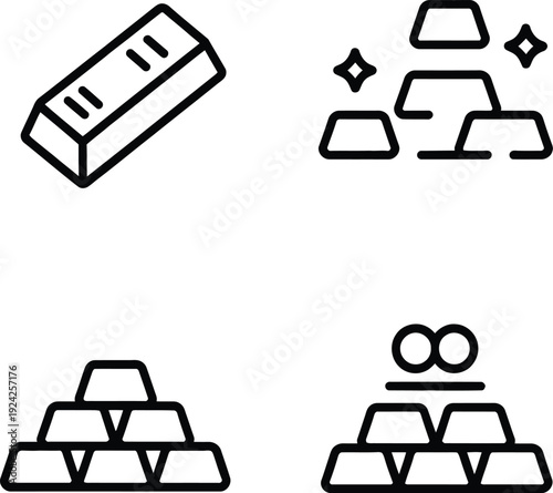 Minimalist gold bars vector illustration set featuring wealth investment finance currency treasure asset collection