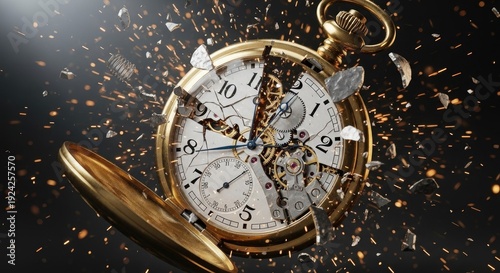 Broken pocket watch against a dark background symbolizing time and deadlines