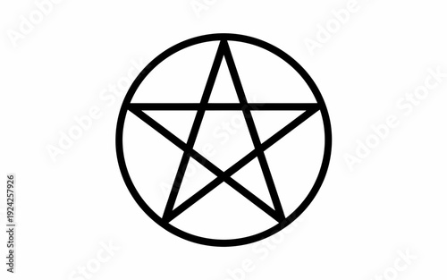 Classic black and white pentagram symbol inside a circle isolated on white background, Vector, illustration