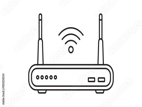 A simple line drawing of a wi fi router with two antennas