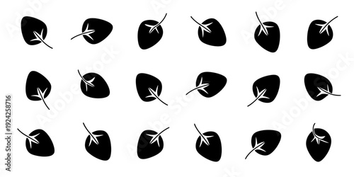 Abstract arrangement of stylized black leaf silhouettes in a grid pattern isolated on white background, Vector, illustration