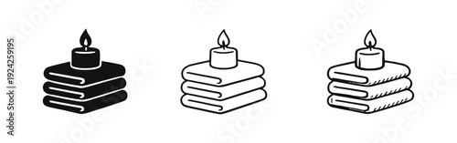 Spa Towels and Candle Icon Set. Relaxation, Wellness, and Self-Care Vector Illustration.