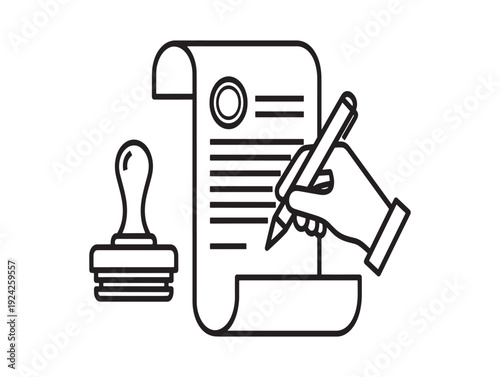 Signing a document with a rubber stamp