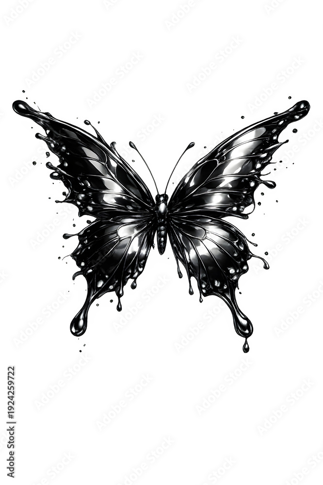Obraz premium Intricate black butterfly with a splash of ink effect, abstract art illustration