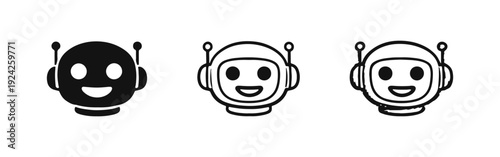 Cute robot head icon set in various graphic styles, representing bots and AI.