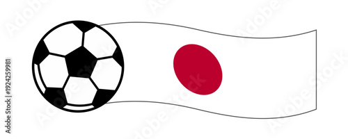 Japan National Flag Waving Banner with Soccer Ball. Football Championship Concept, Vector Illustration isolated on transparent background