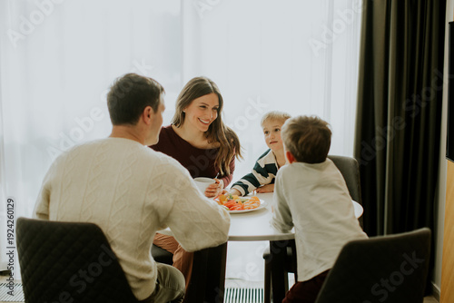 Family enjoys meal together...
