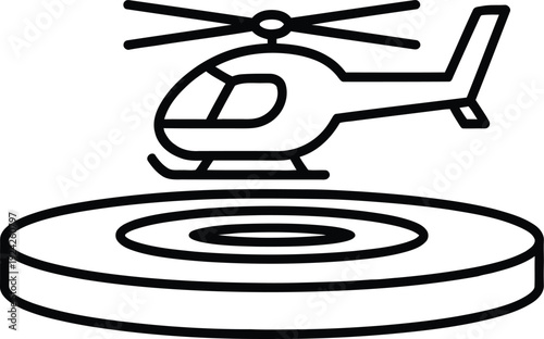   
Minimalist helicopter vector illustration featuring aviation transport rotor aircraft landing helipad flight collection